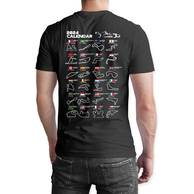 Playera negra algodón cuello redondo, coches clásicos de carreras, diseño Pistas de carreras países