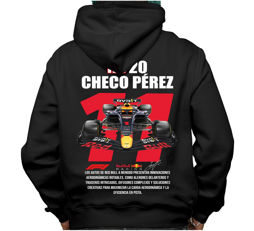 Sudadera afelpada con capucha, coches clásicos de carreras, diseño Checo Pérez